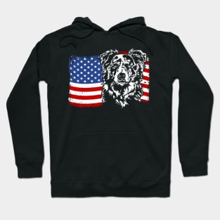 Proud Border Collie American Flag patriotic merle dog Hoodie